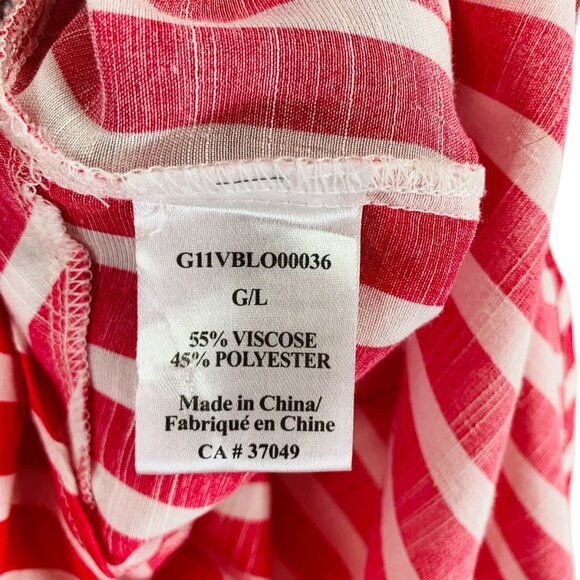stripped red& white  blouse top V-neck chest pockets  3/4 sleeve size large - Picture 12 of 12